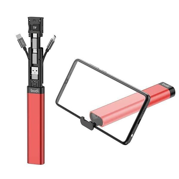 FoneFunShop Budi 9-in-1 Travel Charging & Data Sync Cable Stick - Red | Essential Gadget for On-the-Go