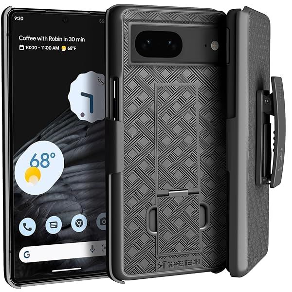 Google Pixel 7 Case with Belt Clip Holster & Kickstand - Slim Black Cover for Ultimate Protection