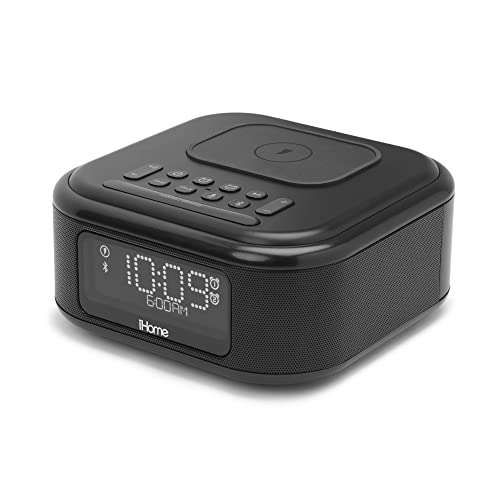 iHome Alarm Clock with Wireless Charging & Bluetooth Speaker - Perfect for Bedroom, Office, or Dorm (IBTW23B8)