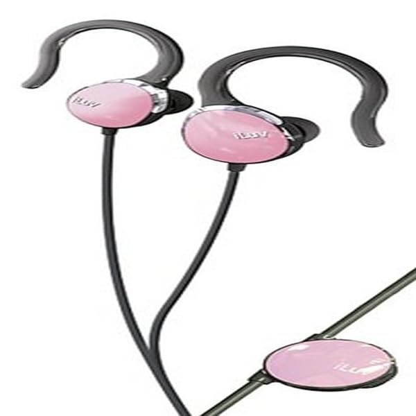 iLuv i203 Ultra-Compact Pink Earphones with Secure Clips & Volume Control - Perfect for On-the-Go Listening