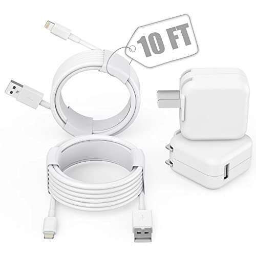 2-Pack MFI Certified 10FT iPad Charger & Fast USB Wall Plug for iPad, iPhone, AirPods - Portable & Foldable Design