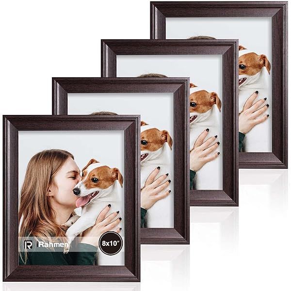iRahmen 8x10 Picture Frame Set of 4 - Rustic Wooden Frames for Wall & Tabletop Display, HD Glass, No Mat Needed