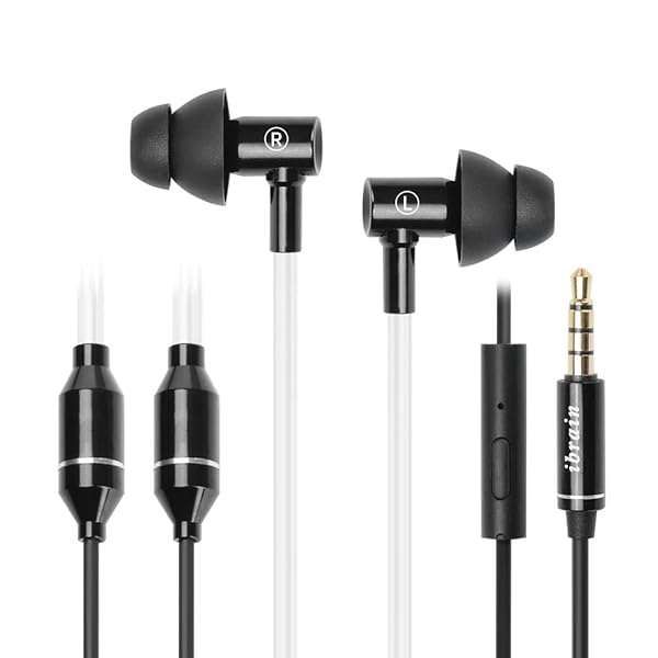 iBrain Air Tube Headphones: EMF-Free Wired Earbuds with Microphone - Noise Cancelling Rose Gold Earphones for Safe Listening