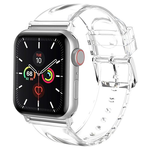 iiteeology Compatible with Apple Watch Band 38mm 40mm 41mm, Women Transparent Clear Soft Silicone Sports iWatch Band for Apple Watch Series 9/8/7/6, Clear Band + Silver Connector