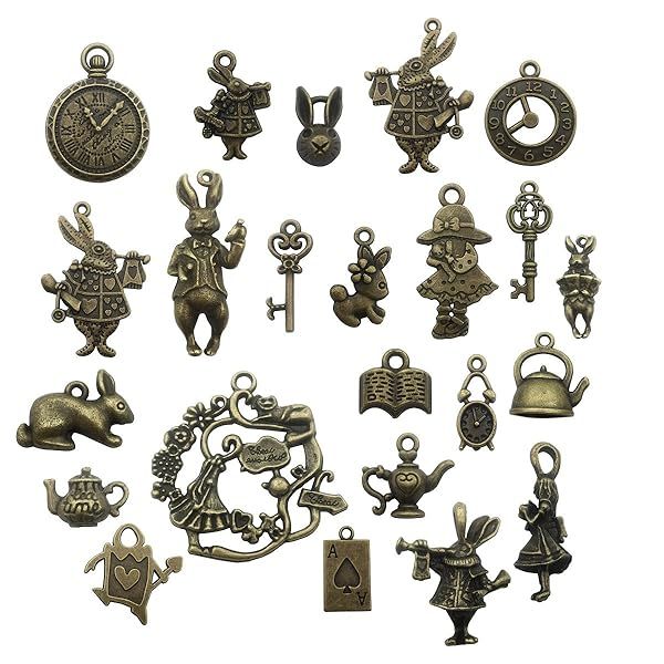 40pcs Antique Bronze Alice in Wonderland Charms for DIY Jewelry - Steampunk Fairy Tale Tea Party (M076)