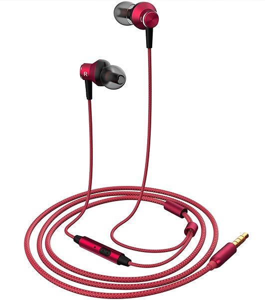 MR01 Wired In-Ear Headphones: Comfortable, Tangle-Free Earbuds with Microphone & Crystal Clear Sound for iPhone, Samsung, Laptop - Red