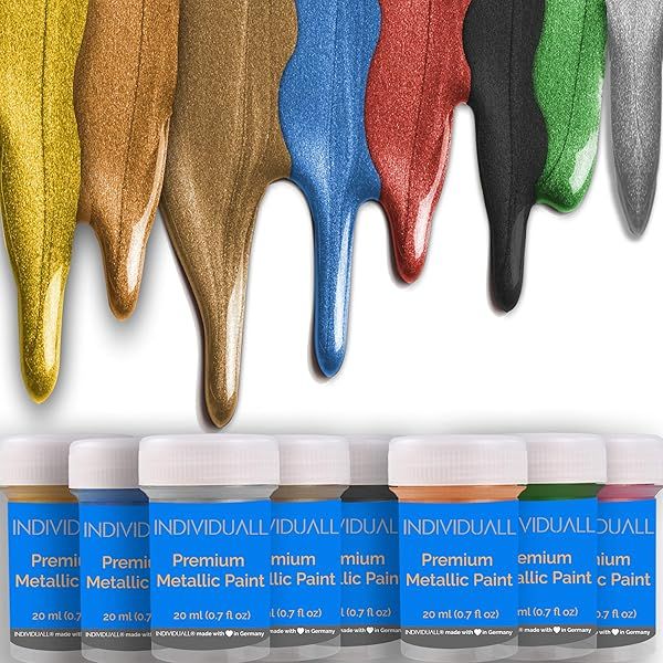 8-Pack Metallic Acrylic Paint Set - Vibrant Colors for Canvas, Wood, Metal & More - Perfect Gift for Artists!