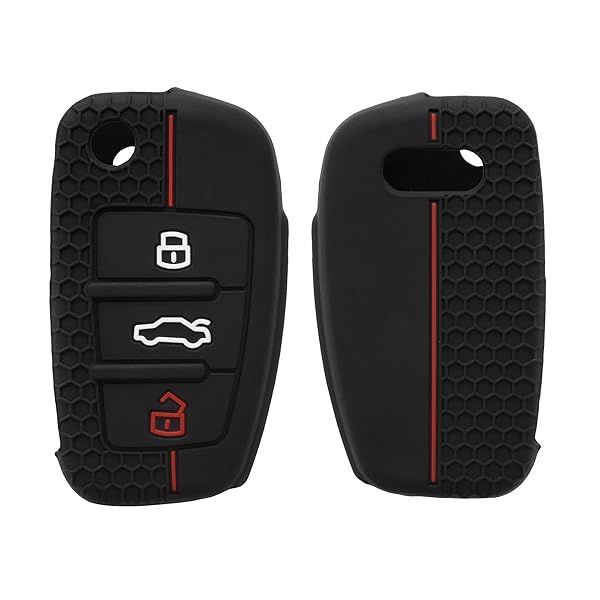KWMobile Audi 3 Button Flip Key Cover - Silicone Protective Fob Case in Black/Red