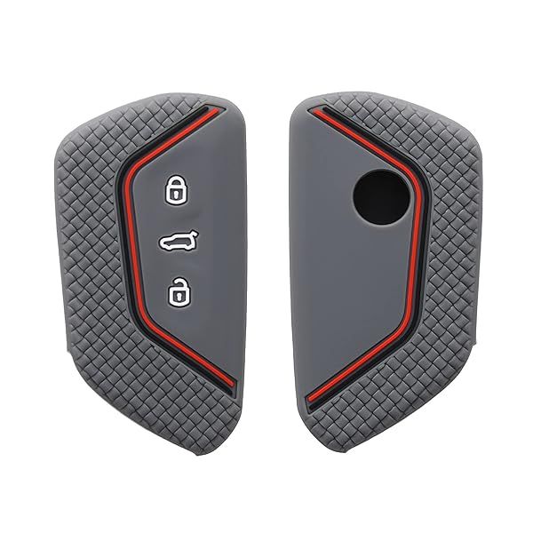 KWMobile VW Golf 8 Car Key Cover - Silicone 3 Button Fob Case in Grey/Black/Red for Ultimate Protection