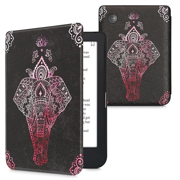 KWMobile Kobo Clara 2E & Tolino Shine 4 Case - Stylish Elephant Sketch Cover in Dark Pink/Anthracite