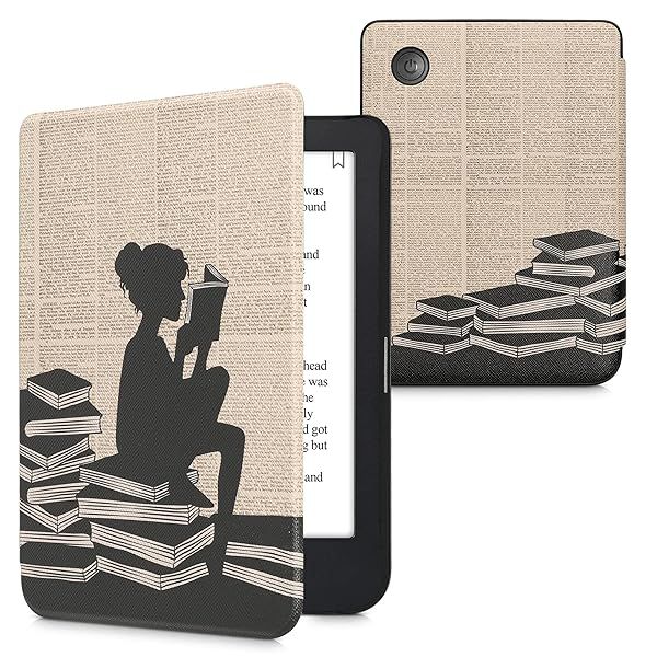 KWMobile Case for Kobo Clara 2E & Tolino Shine 4 - Stylish Black/Beige eReader Cover for Book Lovers