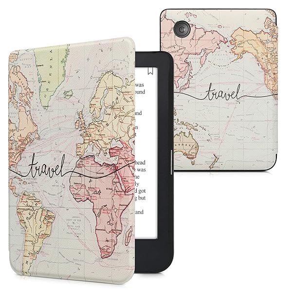 KWMobile Case for Kobo Clara 2E & Tolino Shine 4 - Stylish eReader Cover in Travel Black/Multicolor