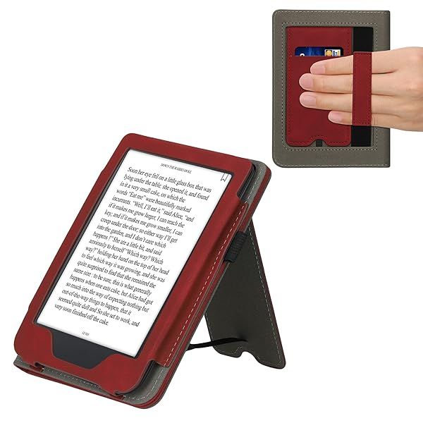 KWMobile Dark Red Faux Nubuck Leather Case for Kobo Clara 2E & Tolino Shine 4 - Stylish e-Reader Flip Cover