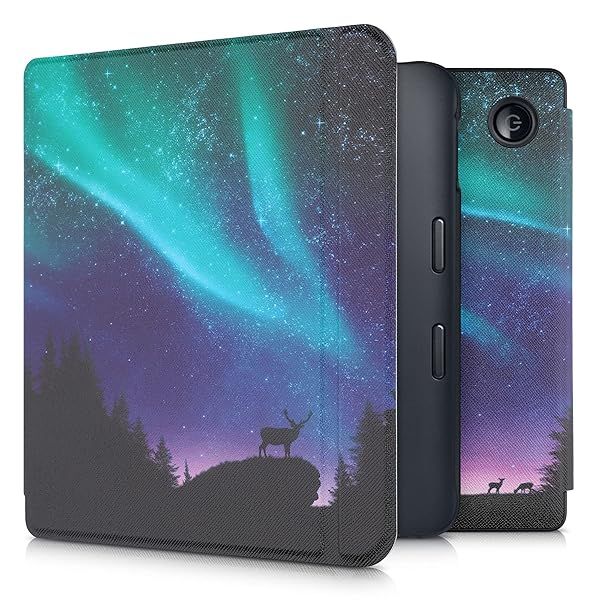 KWMobile Kobo Libra 2 Case - Stylish eReader Cover in Aurora Turquoise/Blue/Black