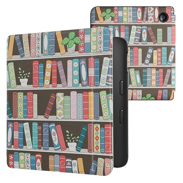 KWMobile Kobo Libra 2 Case - Stylish eReader Cover in Summer Library Blue/Green/Dark Pink