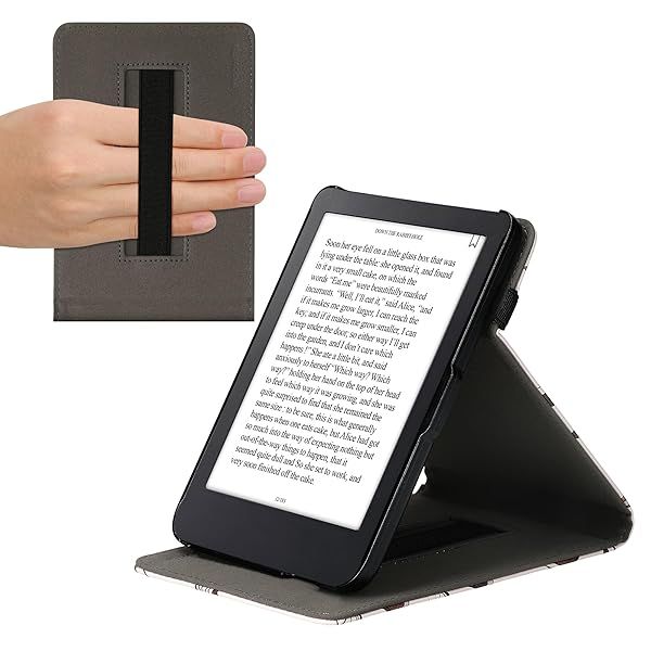 KWMobile Cover for Kobo Clara 2E & Tolino Shine 4 - Stylish Stand Case with Strap in Beige/Brown/Gold