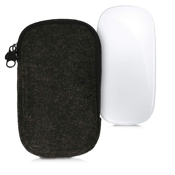 KWMobile Felt Pouch for Apple Magic Mouse 1/2 - Dark Grey Storage Case & Dust Cover with Zipper