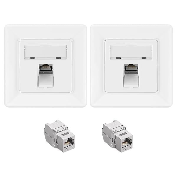 KWMobile Cat6A Keystone Jack Wall Plate Set - 2-Pack Ethernet Outlet with Shielded RJ45 Jacks
