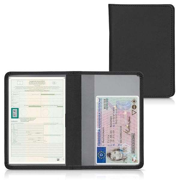 KWMobile Car Document Holder - PU Leather Registration & Insurance Holder for Vehicle Documents - Black