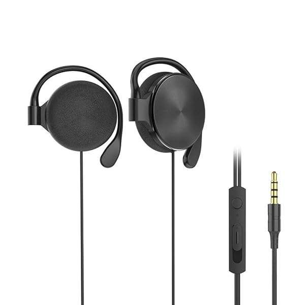 Leqingchun Clip-on Headphones: Stereo Wired with Subwoofer & Microphone, Compatible with 3.5mm Devices - Black