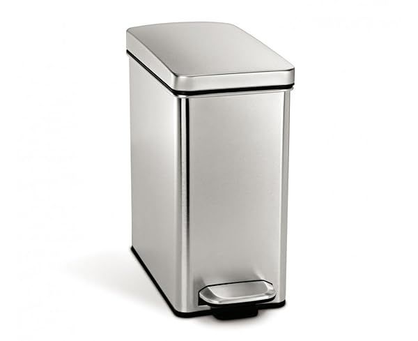 Simplehuman 10L Stainless Steel Slim Bathroom Trash Can - Brushed Finish, Space-Saving Design