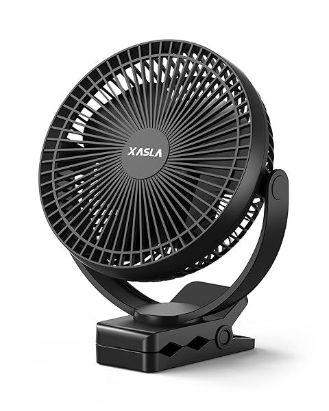 Xasla 10000mAh Portable Clip-On Fan: 8-Inch Rechargeable, 24-Hour Battery, Quiet 4-Speed for Camping & Home Use