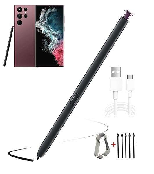 Yuzhiyong Galaxy S22 Ultra Stylus Pen Replacement - S Pen with Tips, Nibs & USB-A Cable (Burgundy) for Samsung Galaxy S22 Ultra 5G