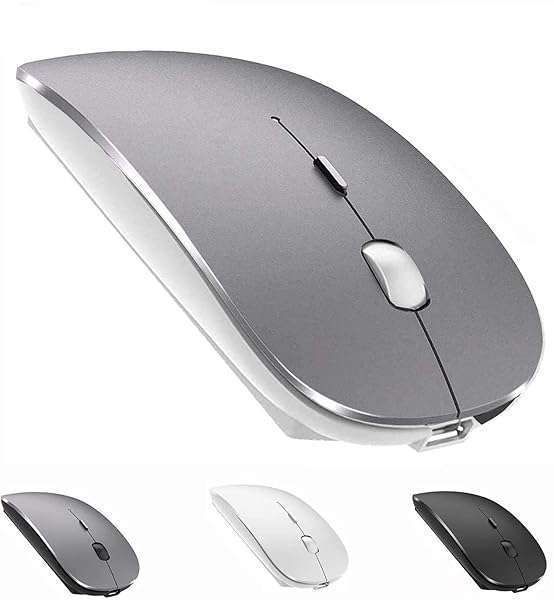 ZERU Bluetooth Rechargeable Wireless Mouse for MacBook Pro & PC - Stylish Gray/White Design