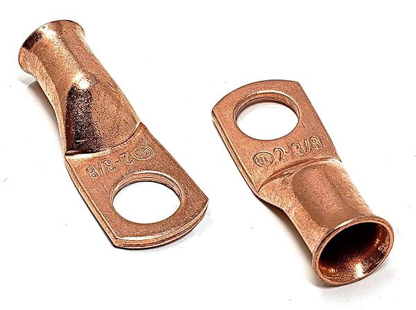 "10 Pcs WNI 2 Gauge x 3/8" Pure Copper Battery Cable Lug Connectors - Durable Ring Terminals"