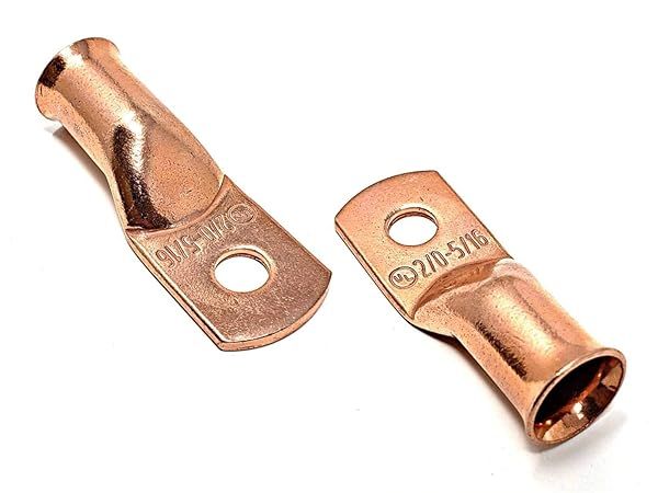 10 Pcs WNI 2/0 Gauge Pure Copper Battery Cable Lug Connectors - Durable Ring Terminals