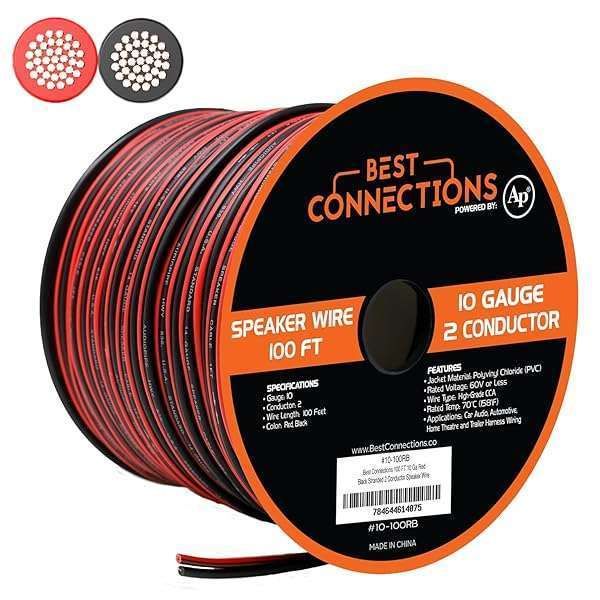 100 ft 10 Gauge CCA Red Black Stranded Speaker Wire for Car & Home Audio - High Quality & Durable