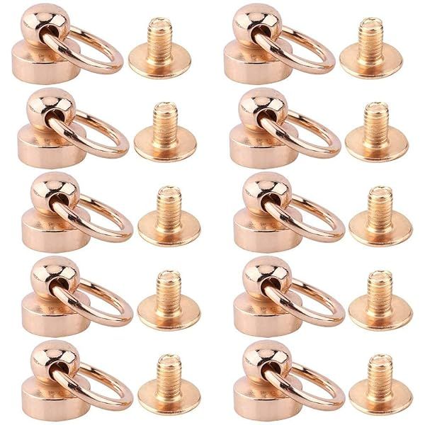 10pcs D-Ring Rivet Studs Screw Brass Round PullRivets Studs Chicago Stud Screw 360 Degree Rotate Ball Post Head Buckles