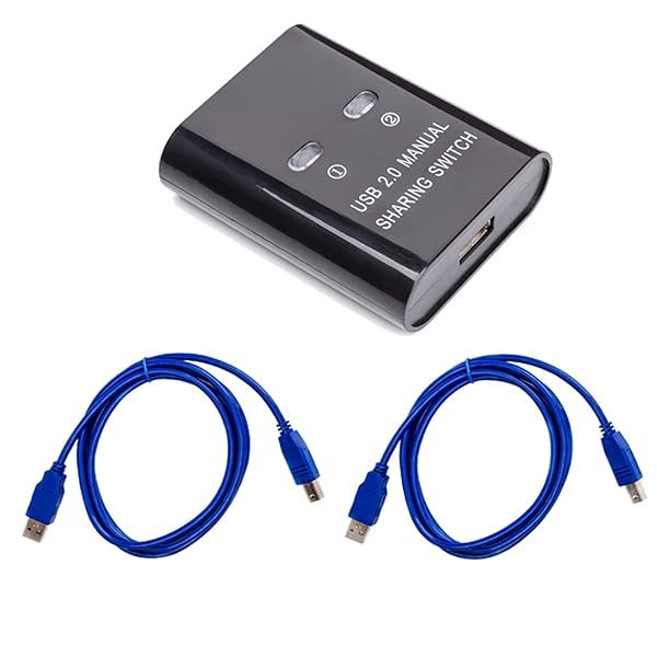 1 Printer Sharing Switch: Manual USB Hub for 2 Computers & 1 Printer/Scanner - Includes 2 Male Cables