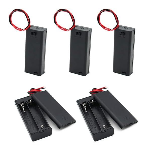 2 AAA Battery Holder with ON/OFF Switch & Wire Leads - 5-Pack Storage Box for 1.5V 3V Batteries