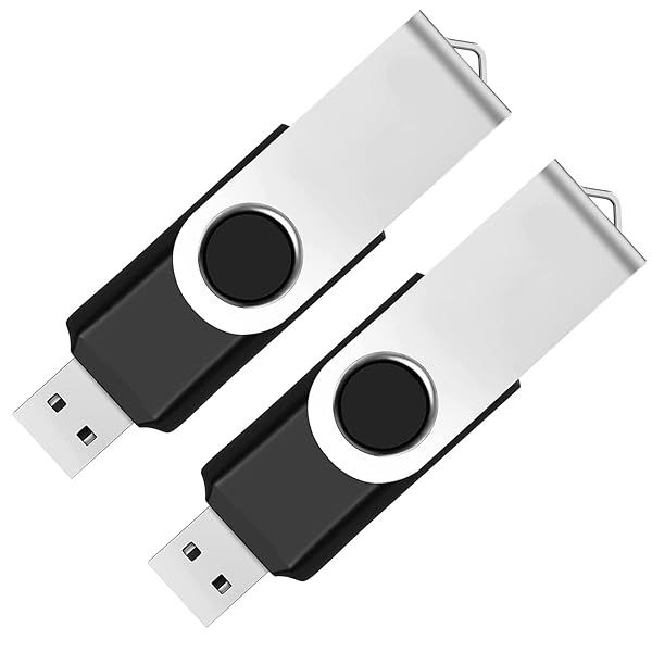 2 Pack 64GB USB Flash Drive - USB 2.0 Swivel Thumb Drives for Easy Storage - Black Memory Stick