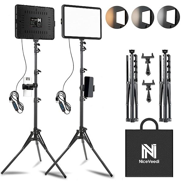 2-Pack LED Video Light Kit - Dimmable 2800-6500K Studio Lights with Tripod & Phone Holder for YouTube & Streaming