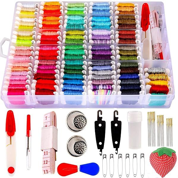 200+ Embroidery Floss Kit for Friendship Bracelets & Cross Stitch - Includes Organizer Box & 100 Threads - Perfect Xmas Gift!