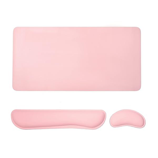 3-in-1 Pink Desk Pad & Ergonomic Wrist Rest Set for Keyboard & Mouse - Perfect for Office & Online Learning