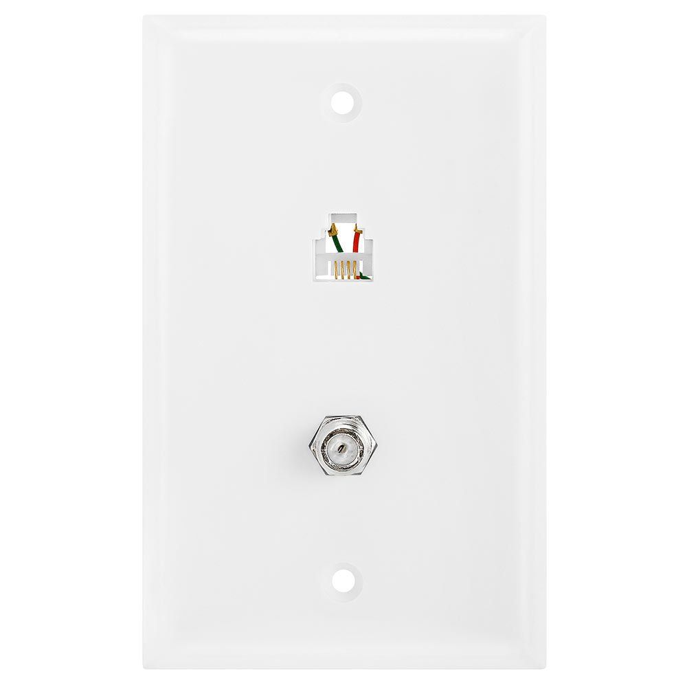 Cmple Combo Phone/Video Jack Plate - F-Type Coaxial & RJ11 Wall Plate, White | Single Gang Connectivity Solution
