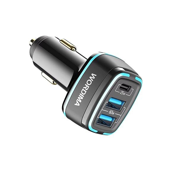 WORDIMA 85W 3-Port Fast Car Charger: USB-C Adapter for iPhone 15, iPad Pro, Samsung Galaxy & More