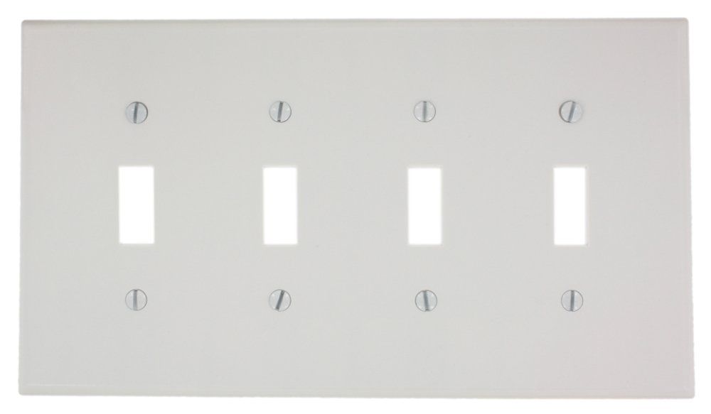 Leviton 80512-W Midway 4-Gang Toggle Switch Wall Plate - Durable White Thermoset Design