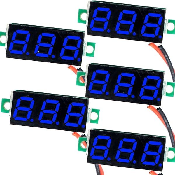 5 Pack JacobsParts DC 2.4-30V 2-Wire LED Voltmeter - Digital Voltage Tester with 3-Digit Display (Blue)