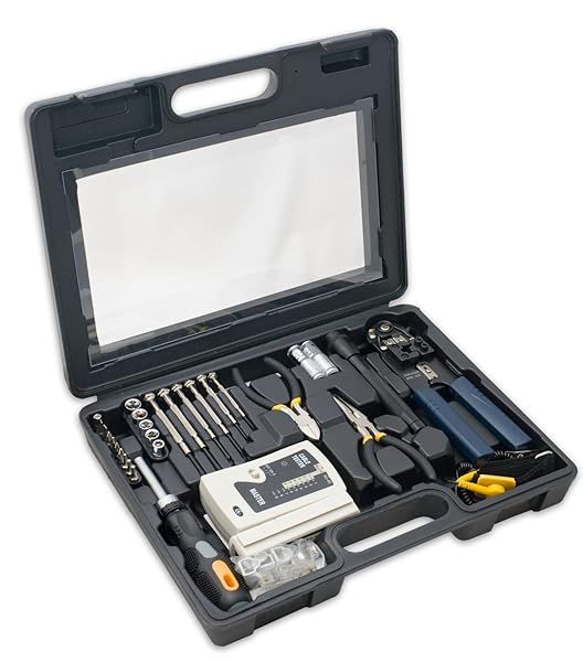 50-Piece Network Tool Repair Kit: Ethernet Tester, Coax Crimper & RJ-45/11/12 Accessories for Easy Computer Maintenance