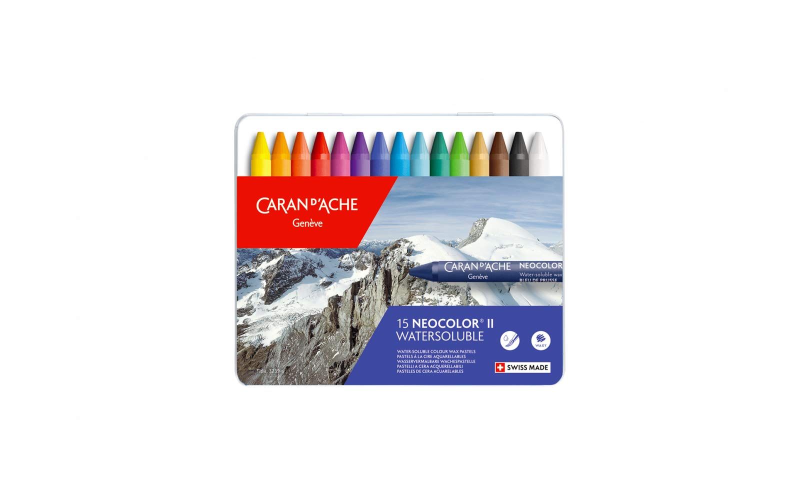 Caran d'Ache Classic Neocolor II Water-Soluble Pastels - 15 Vibrant Colors for Artists