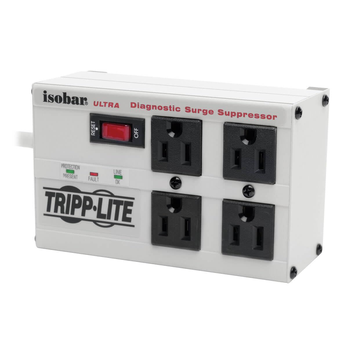 Tripp Lite ISOBAR4ULTRA Surge Protector: 4 Outlet Power Strip with 6ft Cord & Right-Angle Plug - Lifetime Warranty & $50K Insurance