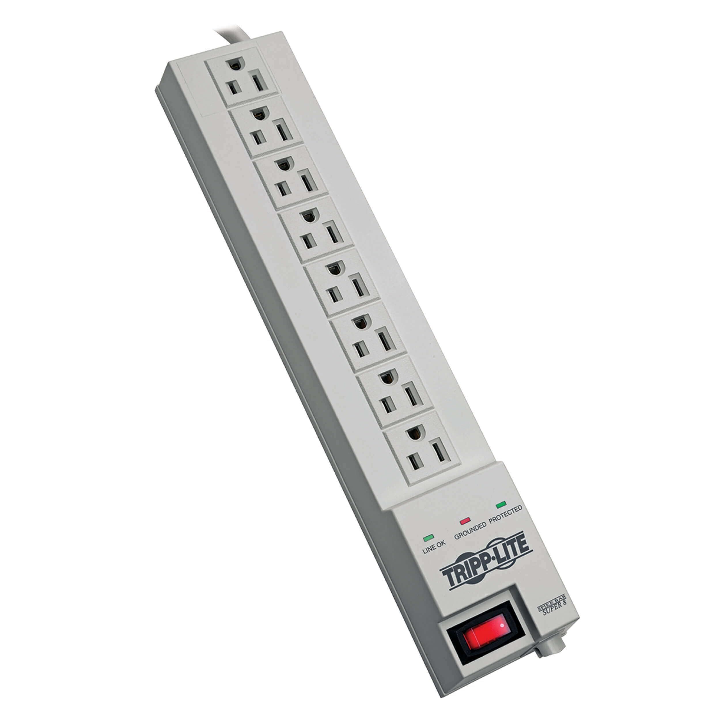 Tripp Lite 8 Outlet Surge Protector with 8ft Cord & Right Angle Plug - $35,000 Insurance (SK6-6) for Ultimate Device Safety