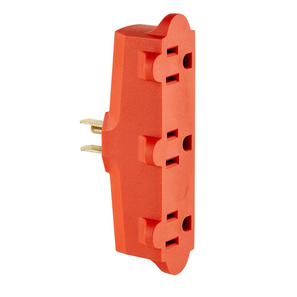 Leviton 699-OR Heavy Duty Triple Outlet Adapter - 15A, 125V, Durable Orange Power Solution