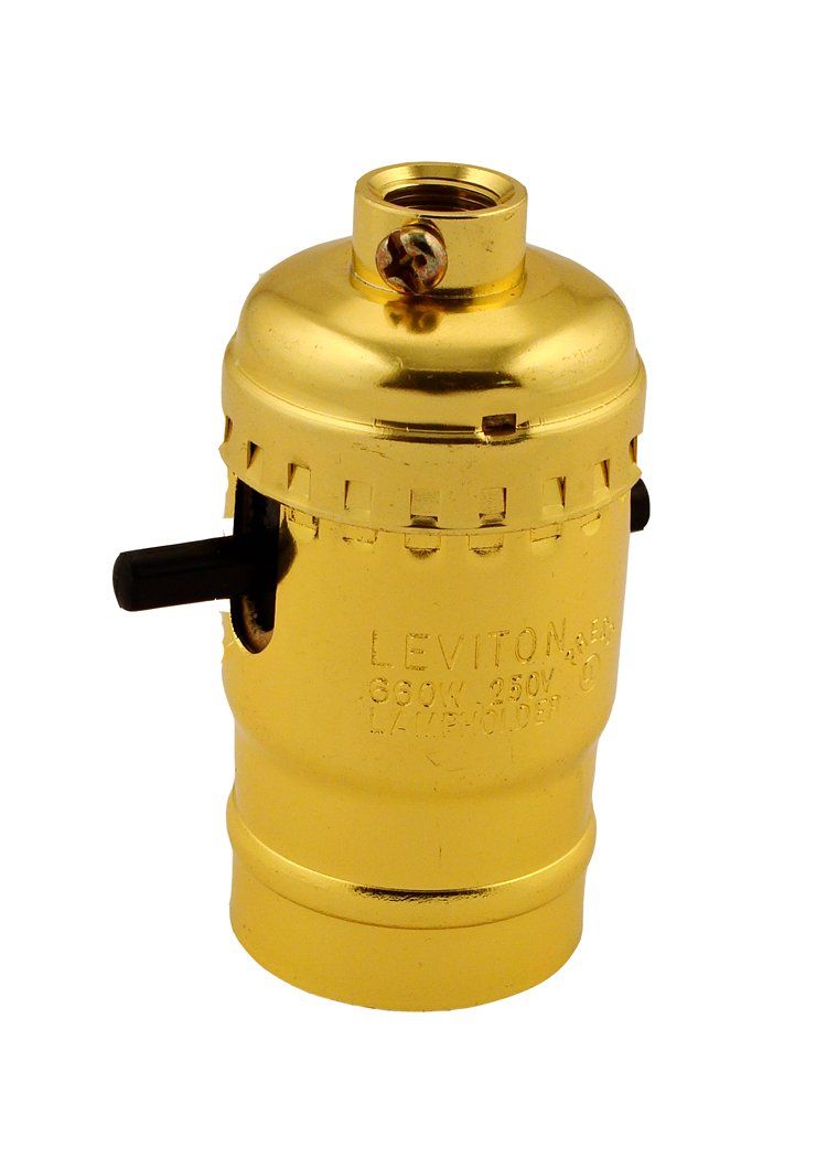 Leviton Brass 6098-PG Medium Base Lampholder - Aluminum Shell, Push-Through, Single Circuit, 1 Pack