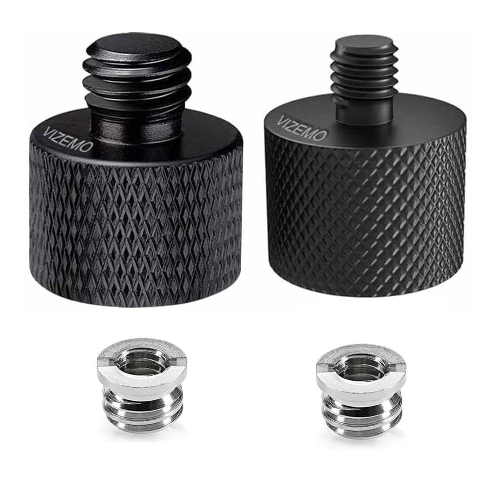"VIZEMO 4 Pcs Aluminum Camera Screw Adapter Set: 1/4" to 3/8" & 3/8" to 1/4" for Tripods, Monitors & Mic Stands"