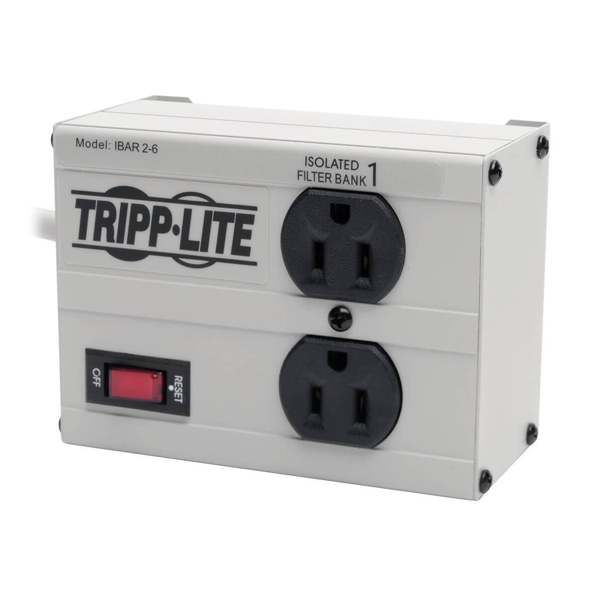 Tripp Lite IBAR2-6D Surge Protector: 2 Outlet Power Strip with 6ft Cord & Right-Angle Plug - Lifetime Warranty & $25K Insurance